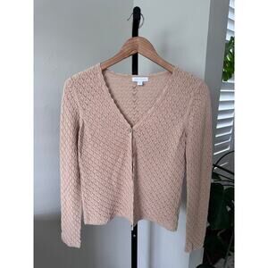 Crochet Long Sleeve Knitted Button‎ Down Linen Blend Cleangirl Boho Neutral